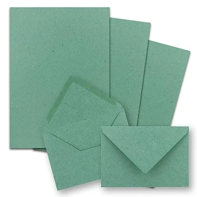 Afbeelding van 25 x briefpapiersets DIN A5 met C6 enveloppen eucalyptus nat plakrand (groen) kraftpapier vellen FarbenFroh by GUSTAV NEUSER