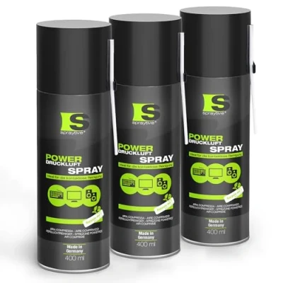 Afbeelding van 3 x 400 ml Spraytive Power persluchtspray/persluchtreiniger: met 10 cm sproeiverlenging, perslucht uit het blik Air Duster, reiniging van toetsenbord, pc/computer, PS5, Xbox, camera, made in Germany