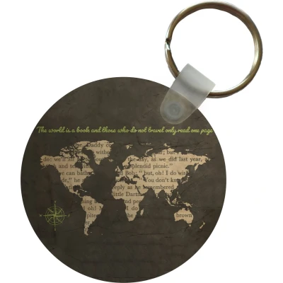 Afbeelding van Sleutelhanger Wereldkaart Letters Windroos Plastic Rond Uitdeelcadeautjes