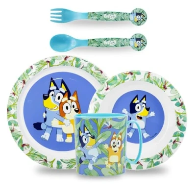 Afbeelding van Sorrisini Herbruikbaar servies, Ontbijtset voor kinderen, Kinderservies plastic, kinderserviesset, baby serviesset, kinderbestek, kinderserviesset inclusief kinderborden, BPA Free Bluey