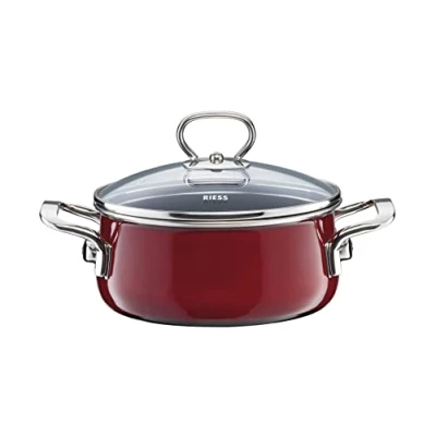 Afbeelding van Riess, 0709 008, braadpan met glazen deksel, NOUVELLE, ROSSO EXTRA STERK, diameter 20 cm, hoogte 14,8 inhoud 12 liter, email