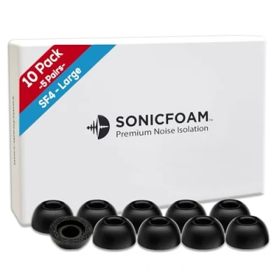 Afbeelding van SONICFOAM oordopjes van traagschuim hoogwaardige geluidsisolatie, vervangende traagschuim, 10 stuks voor in ear koptelefoons (SF4 Large, zwart)