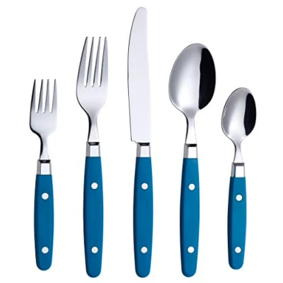 Afbeelding van ANNOVA Silverware Set 20 Pieces Stainless Steel Color Handle With Rivet/Retro Style Flatware 4 x Dinner Knife; fork; Salad Tablespoon; Teaspoon (Sapphire Blue)