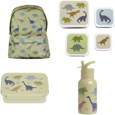 Afbeelding van A Little Lovely Company Back to school set Rugzak/Drinkfles RVS/4 Snackdozen/Bentobox Dinosaurussen