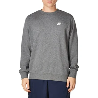 Afbeelding van Nike Heren T shirt met lange mouwen M NSW Club CRW FT, Charcoal Heathr/(White), 2XL, BV2666