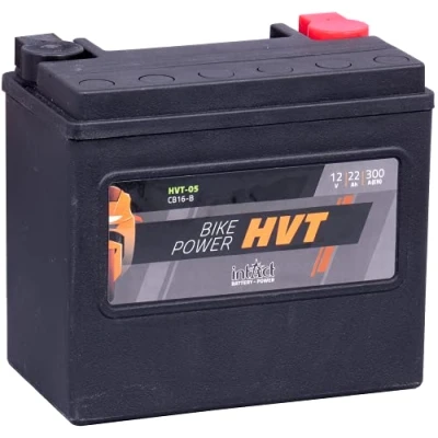 Afbeelding van intAct Bike Power HVT 05,CB16 B AGM motoraccu 12V 22Ah 300A (EN), accu voor scooters, motoren, quads, zitmaaiers en nog veel meer, onderhoudsvrije lekvrije accu, 175x100x157 mm