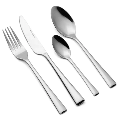 Afbeelding van FLORINA Roestvrijstalen Bestekset I 24 delig voor 6 Personen Eetbestek PIANO Complete Set Vorken Messen Dinerlepels Theelepels Tafelbestek Vaatwasmachinebestendig Kleur: Zilver