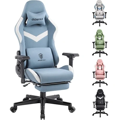Afbeelding van Dowinx Bureaustoel, gamingstoel, stof, ergonomische massagestoel met voetensteun, hoofdsteun, lendenkussen, draaistoel (hemelsblauw)