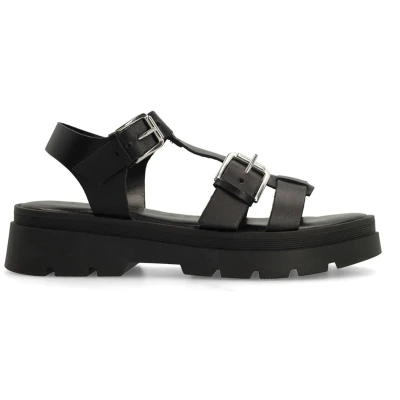 Afbeelding van Sacha Dames Zwarte plateau sandalen met zilverkleurige buckles Maat 39