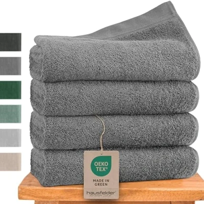 Afbeelding van Hausfelder Handdoeken, 50 x 100 cm, premium 500 g/m², set van 4, 100% katoen, Oeko Tex gecertificeerd (50 grijs)
