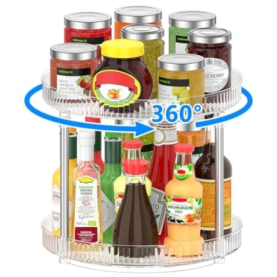 Afbeelding van Drucilla Roterend kruidenrek met 2 niveaus, 24 cm voor de keuken, 360 organizer koelkast, draaibaar dienblad kruidenorganizer, bord
