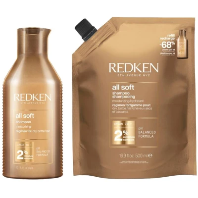Afbeelding van Redken All Soft Shampoo 300ml + Refill Pouch 500ml bundel/set/pakket