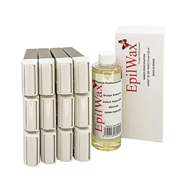 Afbeelding van EpilWax Restocking kit met: 12 Roll on Cartridges met Chocolade, 1 pak van 100 non woven strips voor epileren en fles 250 ml neutrale olie na het ontharen (Chocolate Series)