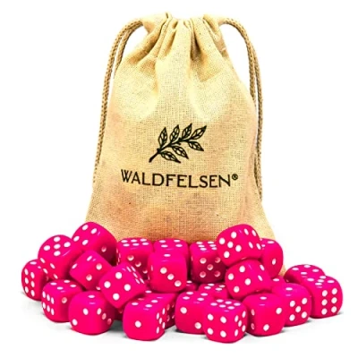 Afbeelding van Waldfelsen 6, 12, 20, 30 of 50 hoogwaardige dobbelstenen van ® standaardgrootte 16 mm acryldobbelstenen dobbelsteen Dice 6 zijdig zeshoekige speelaccessoires set met stoffen zak (roze, stuks)