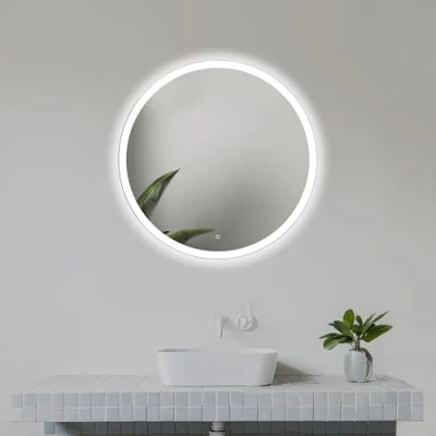 Afbeelding van Venti 50 cm Ronde Badkamerspiegel met LED Verlichting, Aanraakschakelaar, Circulaire spiegel natuurlijk witte voorgrond verlichting.