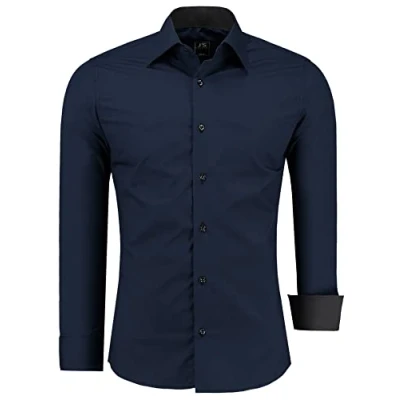 Afbeelding van J&#039;S FASHION Herenoverhemd met lange mouwen in slim fit gemakkelijk te strijken EU maten: S tot 6XL, Donkerblauw, L