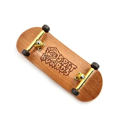 Afbeelding van SPITBOARDS 34 mm Fingerboard Complete Wood Pro Set Up (voorgemonteerd, 5 laags), Trucks, CNC lagerwielen, Foam Grip Tape, (dek: lichtbruin hout, vrachtwagens: goud, wielen: bruin)