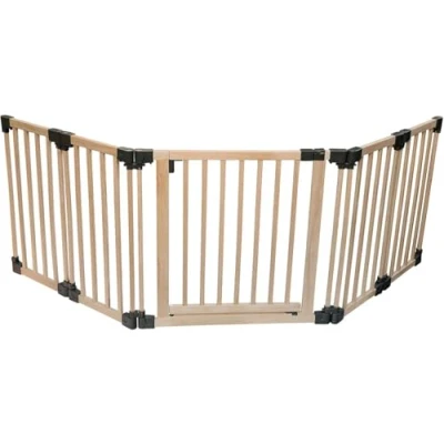 Afbeelding van Safetots Houten Multi Panel Use Safety Barrier, Tot 256,5cm, Natuurlijk Hout, Flexibele Kamer en Trapbarrière, Verdeler met Deur voor Baby Peuter, Eenvoudige Installatie