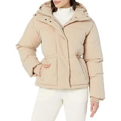 Afbeelding van Amazon Essentials Dames korte getailleerde pufferjas (verkrijgbaar in grote maten), bruin, medium