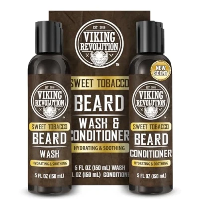 Afbeelding van Viking Revolution Beard Wash and Conditioner for Men with Argan Oil Jojoba Softener Strengthener Care Shampoo (5oz, Sweet Tobacco)
