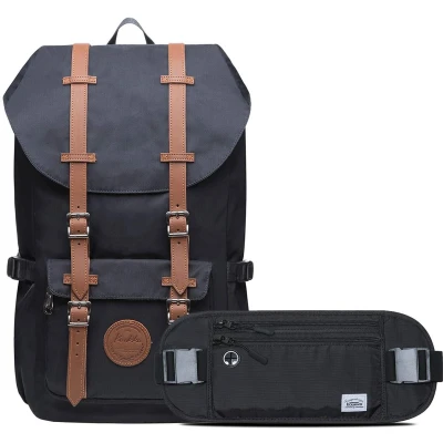 Afbeelding van KAUKKO Laptoprugzak, functionele outdoortas voor reizen en kamperen, studentenrugzak studenten, zwarte set Ki03 + ep5 11, één maat, dagrugzak