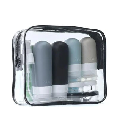 Afbeelding van 18 stuks reisflessen om te vullen, siliconen reisflessen, reisset, vloeistoffen, set met TSA goedgekeurd, lekvrije en shampoocontainers, praktische reisflessenset