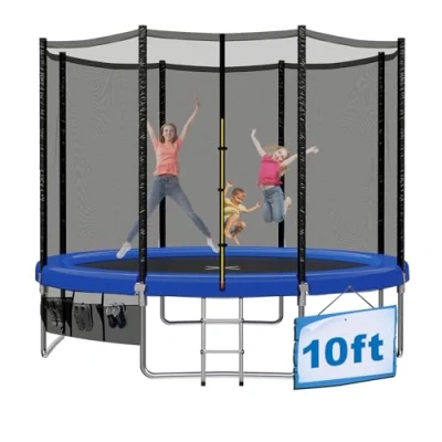 Afbeelding van Devoko Trampoline, Kindertrampoline Ø 183/228/305/366/427 cm Complete Set met Veiligheidsnet, Ladder, Afdekhoes, Schoenennet Elastische Tuinmat,150 kg (Blauw)