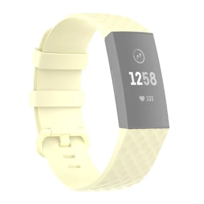 Afbeelding van Fitbit Charge 3 &amp; 4 siliconen diamant pattern bandje Maat: Large Lichtgeel