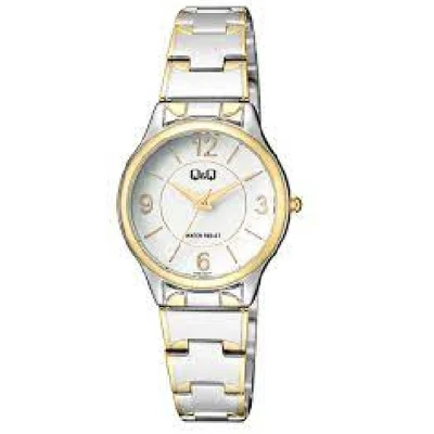 Afbeelding van Q&amp;Q model Q38b 001py dameshorloge goud/zilverkleurig 3 bar waterdicht verstelbare band