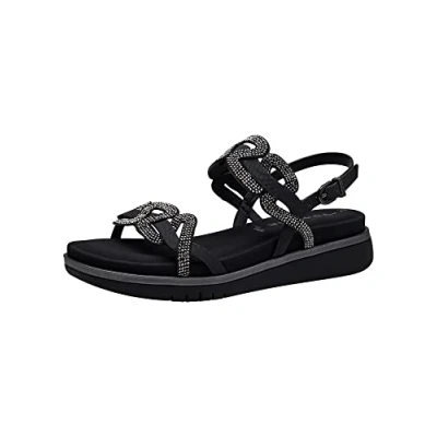 Afbeelding van Tamaris Sandalen met plateauzool, Dames, Maat: 37, Black Textiel/ synthetisch