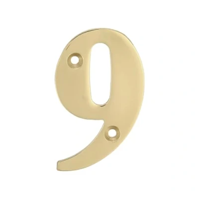 Afbeelding van AMIG Huisnummer 9 massief messing 5cm incl. bijpassende schroeven gepolijst goudkleur Huisnummers
