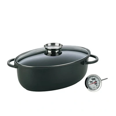 Afbeelding van kela Braadpan Kerros met vleesthermometer, gegoten aluminium, 390224, zwart