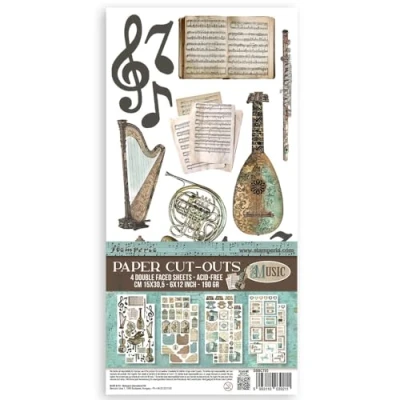 Afbeelding van Stamperia Music 6x12 Inch Paper Cut outs (4pcs) (SBBCT05)