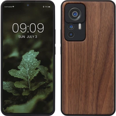 Afbeelding van kwmobile telefoonhoesje geschikt voor Xiaomi 12T / Pro Hoesje met bumper in donkerbruin Backcover walnoothout