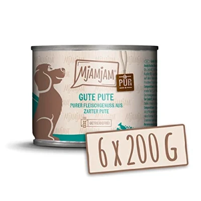 Afbeelding van MjAMjAM Premium natvoer voor honden goede pure kalkoen, pak van 6 (6 x 200 g), graanvrij met extra vlees