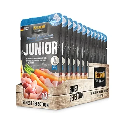 Afbeelding van Belcando Junior [12 x 125g kip met wortel] nat voer voor honden compleet in interne portiezak