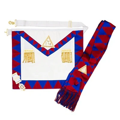 Afbeelding van THE MASONIC COLLECTION Vrijmetselaars Royal Arch Companions schort &amp; sjerp met juweel, Lamsleer, One Size