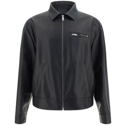 Afbeelding van Lamb Leather Jacket with Zip Fastening and Buttoned Cuffs Black