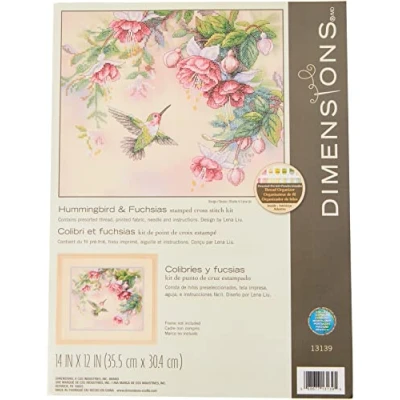 Afbeelding van Dimensions Kruissteekset (incl. sjabloon, naald en handleiding), Humming Bird Fuchsias, 14 in. H x 12 W