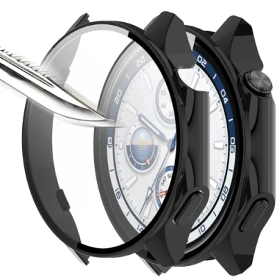 Afbeelding van Msiall [2 stuks zwart met displaybeschermfolie van gehard glas voor OnePlus Watch 2, pc hoes hardheid 9H, bumper, volledige slanke beschermhoes Smart 2