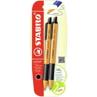 Afbeelding van Balpen STABILO pointball 6030/46 medium zwart blister à 2 stuks