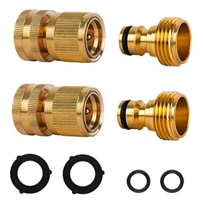 Afbeelding van tuinslang Quick Connect fittingen, mannelijke snelaansluiting massief messing snelkoppeling tuinslangfitting waterslangconnectoren 3/4 inch GHT 4 stuks (kit 3)