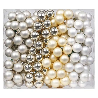 Afbeelding van MAGIC 144 spiegelbessen ballen aan draad 2,5 cm kerstballen boomversiering kerstversiering glazen set kerstboomversiering 25 mm Cloud Dancer wit ivoor champagne