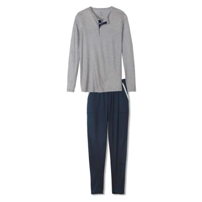 Afbeelding van Calida Circular Night Long Pyjama Grijs/Blauw lyocell Small Heren