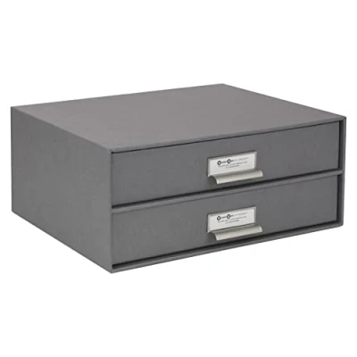 Afbeelding van Bigso Box of Sweden Lade Opbergdoos voor Documenten en Kantoorbenodigdheden Bureau Organizer met 2 Laden Vezelplaat Papier Archiefsysteem Grijs