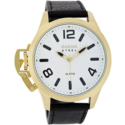 Afbeelding van OOZOO Timepieces Goudkleurige horloge met zwarte leren band OS340