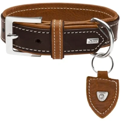 Afbeelding van Hunter Tara Hondenhalsband, leer, juchtleer, belastbaar, weerbestendig, 75 (XL), donkerbruin/cognac