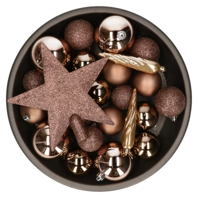 Afbeelding van Decoris Kerstballen met piek 33st kunststof walnoot bruin 5 6 8cm