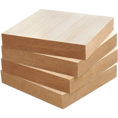 Afbeelding van Belle Vous Onbewerkt Houten Vierkante Blokken (4 Pak) L15 x B15 H2,5 cm Natuurlijk Blank Dik Hobby Vierkanten Borden Voor Huisdecoratie, DIY Kunst Hobby, Verven en Branden