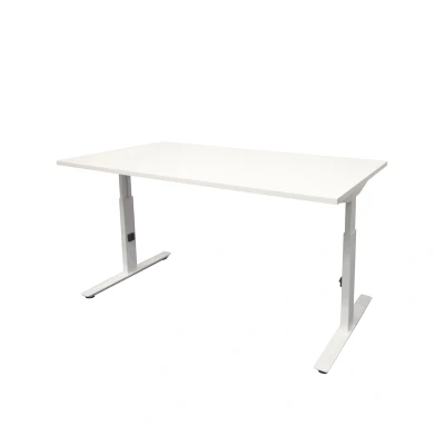 Afbeelding van Linesto Plus bureau, hoogte instelbaar (65 85cm) met 140x80cm krijtwit 25mm blad en wit (RAL9010) t poot frame rechte tenen